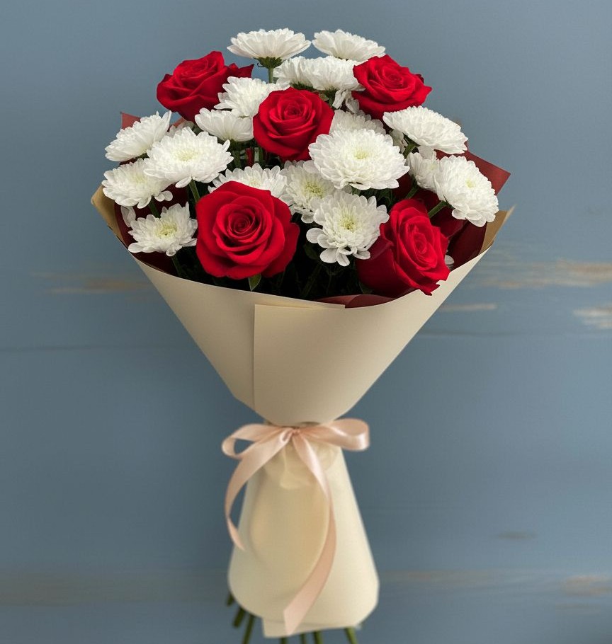 Букет цветов из: Розы и Хризантемы в Заполярном Мурманской области