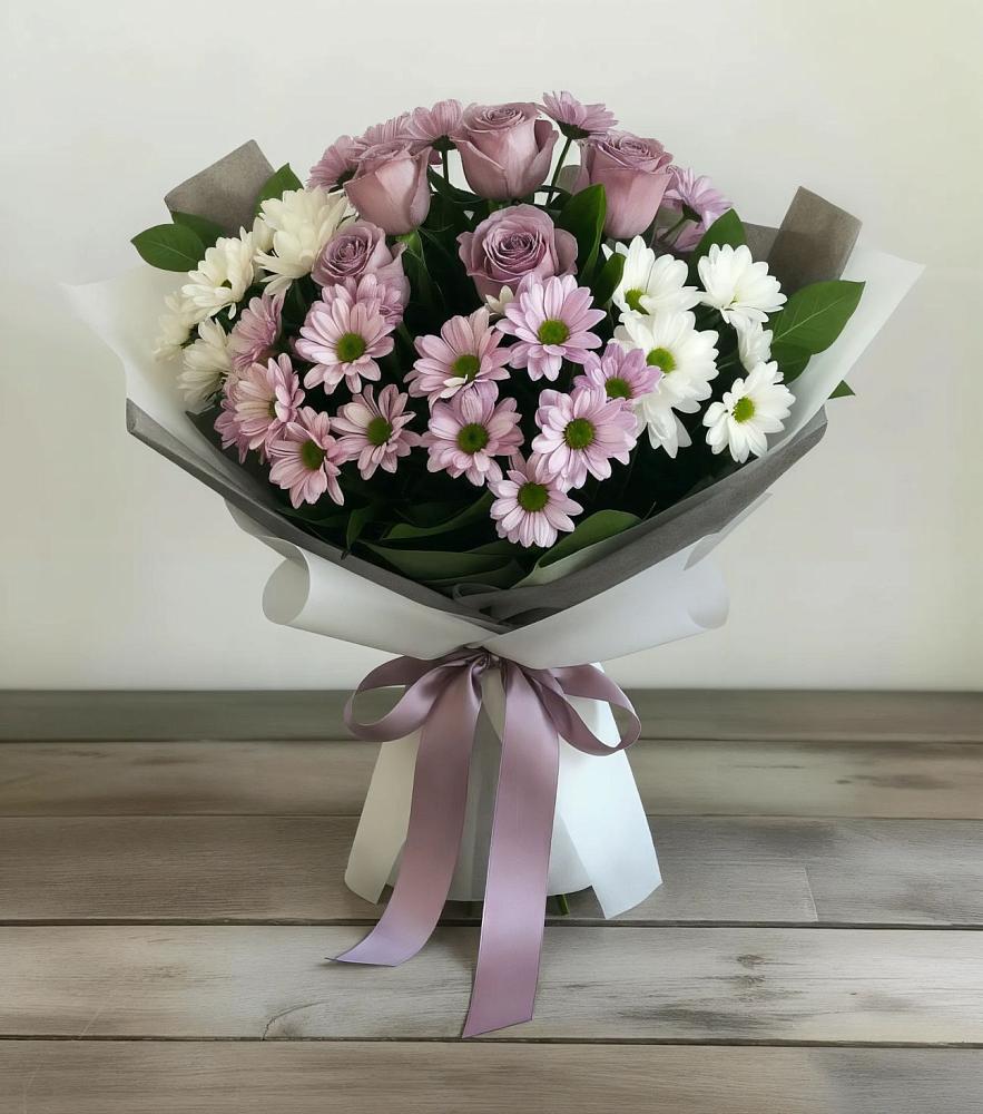 Букет цветов из: Хризантемы и Розы в Заполярном Мурманской области