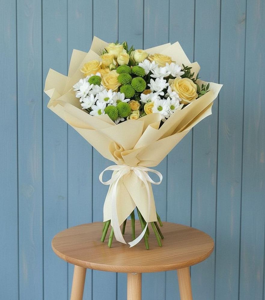 Букет цветов из: Хризантемы и Розы в Заполярном Мурманской области