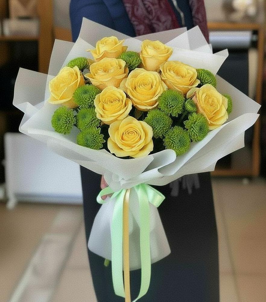 Букет цветов из: Хризантемы и Розы в Заполярном Мурманской области