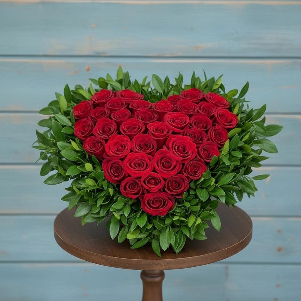 Цветочная композиция из Розы в виде сердца в Заполярном Мурманской области