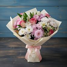 Букет цветов из:  Хризантемы, Альстромерии и Розы в Заполярном Мурманской области