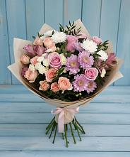 Букет цветов из:  Хризантемы, Розы и Альстромерии в Заполярном Мурманской области