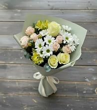 Букет цветов из:  Альстромерии, Розы и Хризантемы в Заполярном Мурманской области