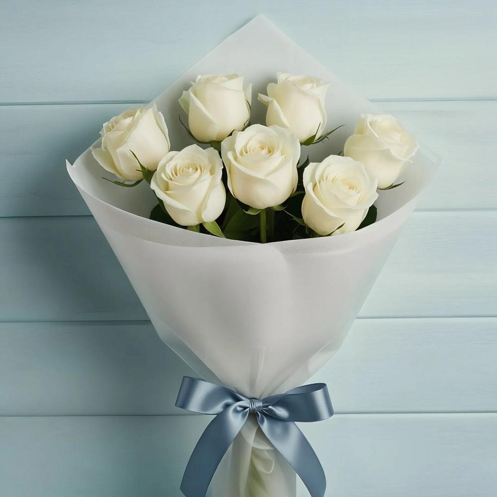 Букет 7 Белых роз Эдлесс Лав в Заполярном Мурманской области